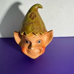 Brownie Gold Ceramic Elf Figurine - Green and Tan